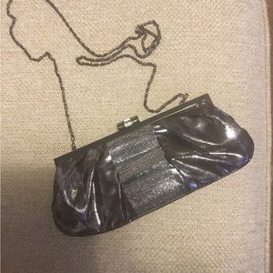 Lulu Townsend Silver Black Evening Clutch Purse
